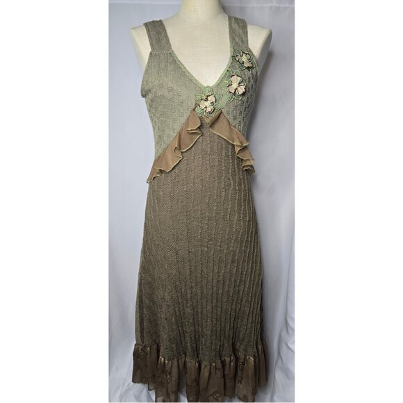 Vintage Whimsygoth Maxi Dress Womens Small Green Knit Y2K Fairycore Grunge - Picture 1 of 16
